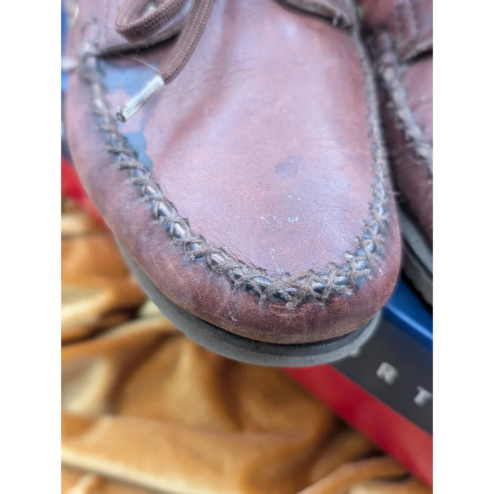 VTG Eastland Brown Leather Boat Shoes 10 M Deck Moccasins Vibram Sole 90s